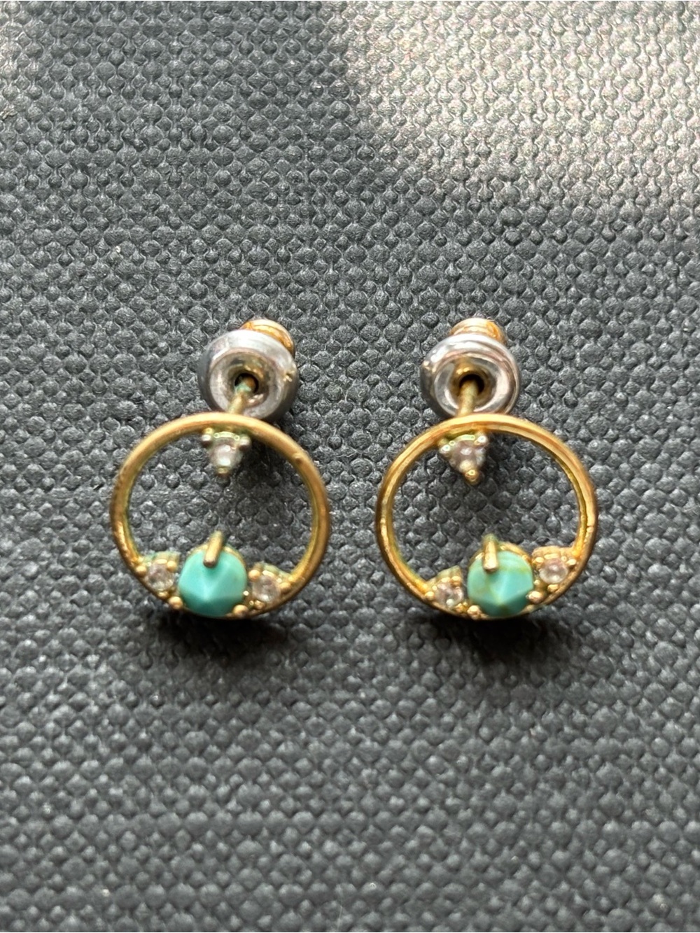 Gold Hoop Drop Earrings with Turquoise Stone - Women Jewelry